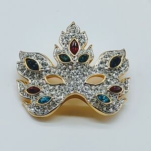 Vintage Swarovski Crystal Mardi Gras Masquerade Mask Brooch Pin